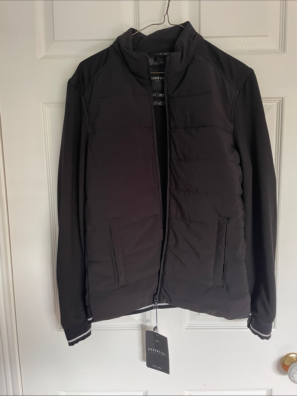 Men's Denim& Flower Black Quilted Jacket